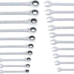 CRAFTSMAN Ratchet Wrenches Set, 20 Pc, 90 Tooth SAE/Metric Ratcheting Wrench Set with Case, 4 Degree Arc Swing (CMMT87220)
